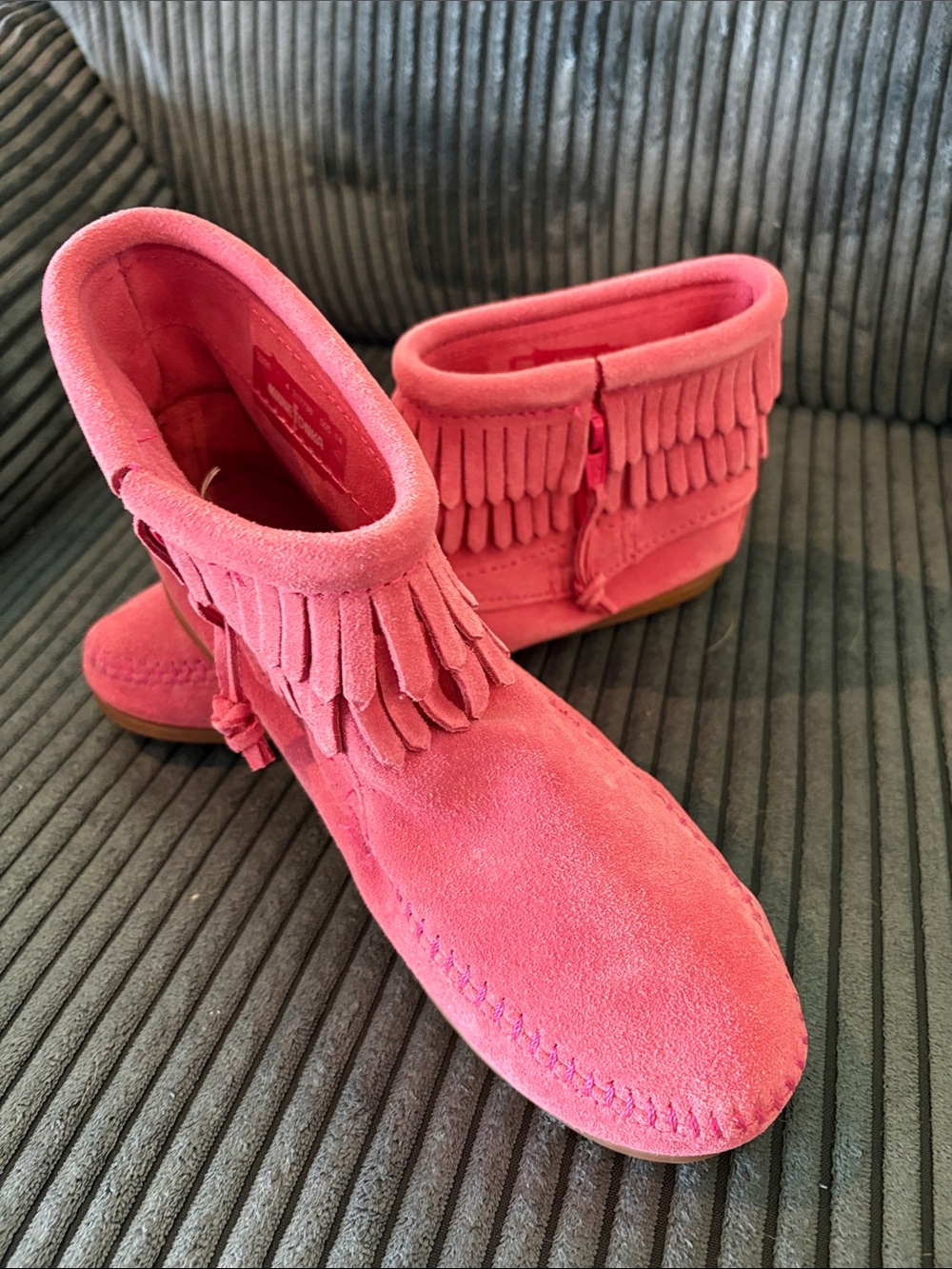 Pink Suede Fringe Ankle Boots